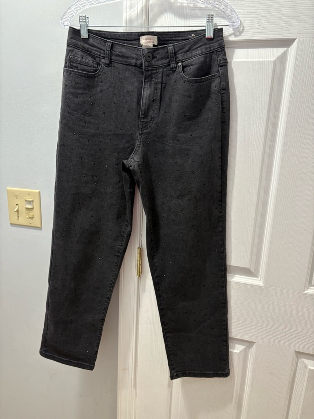 Camila Coelho High-Waist Straight Leg Studded Jeans In Black Size 6
